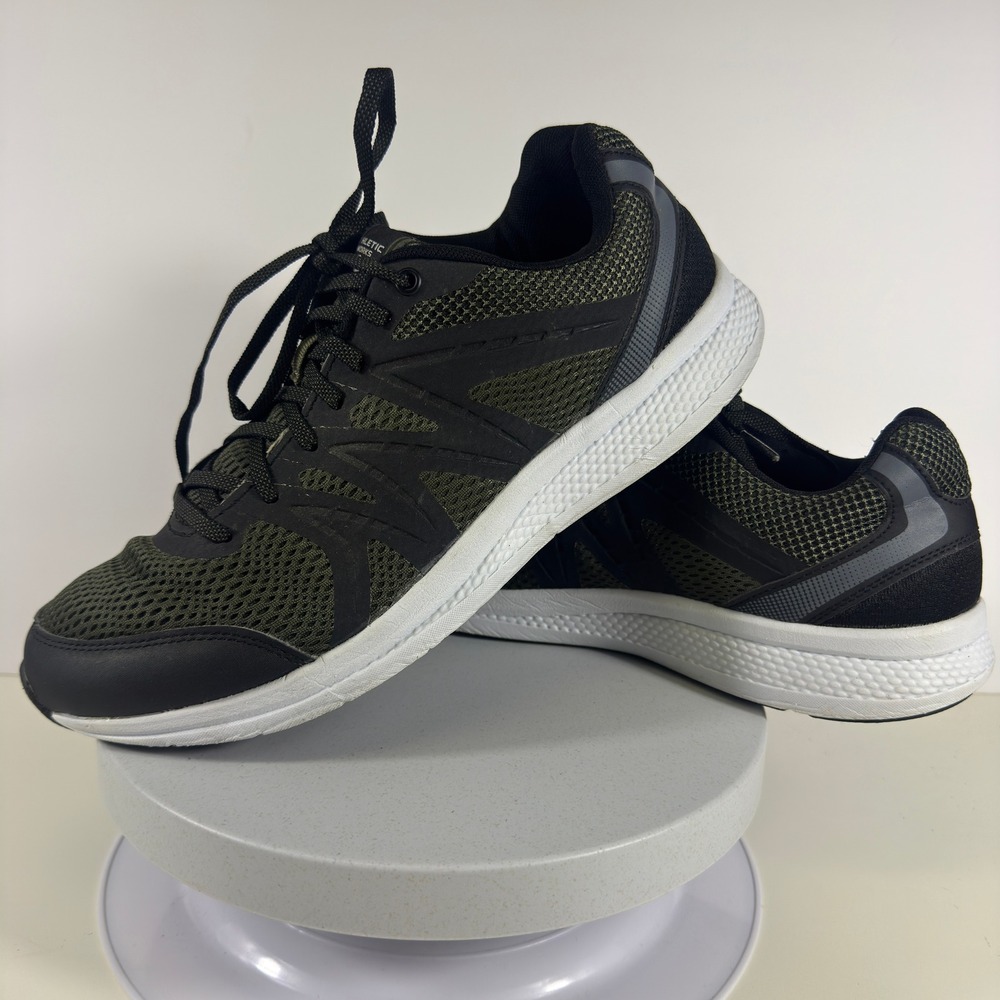 Athletic Works Mens Mesh Running Sneakers Olive Green Black Training Shoes 10.5